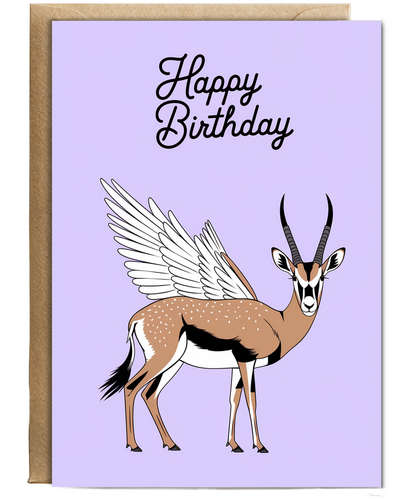 Birthday Card Springbok With Wings