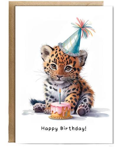 Baby Wild Cat Birthday Card Adorable Animal Watercolour Illustration