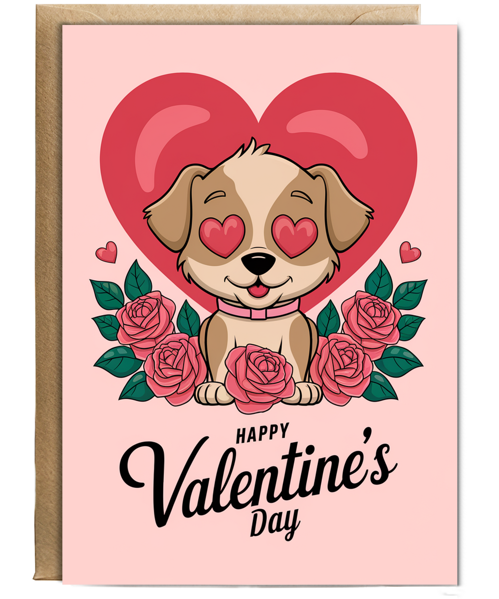 Happy Valentine's Day - Puppy with Heart-Shaped Eyes