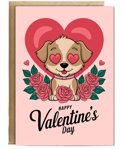 Happy Valentine's Day - Puppy with Heart-Shaped Eyes
