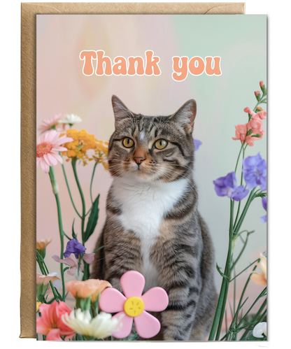 Thank You with Cat with Flowers