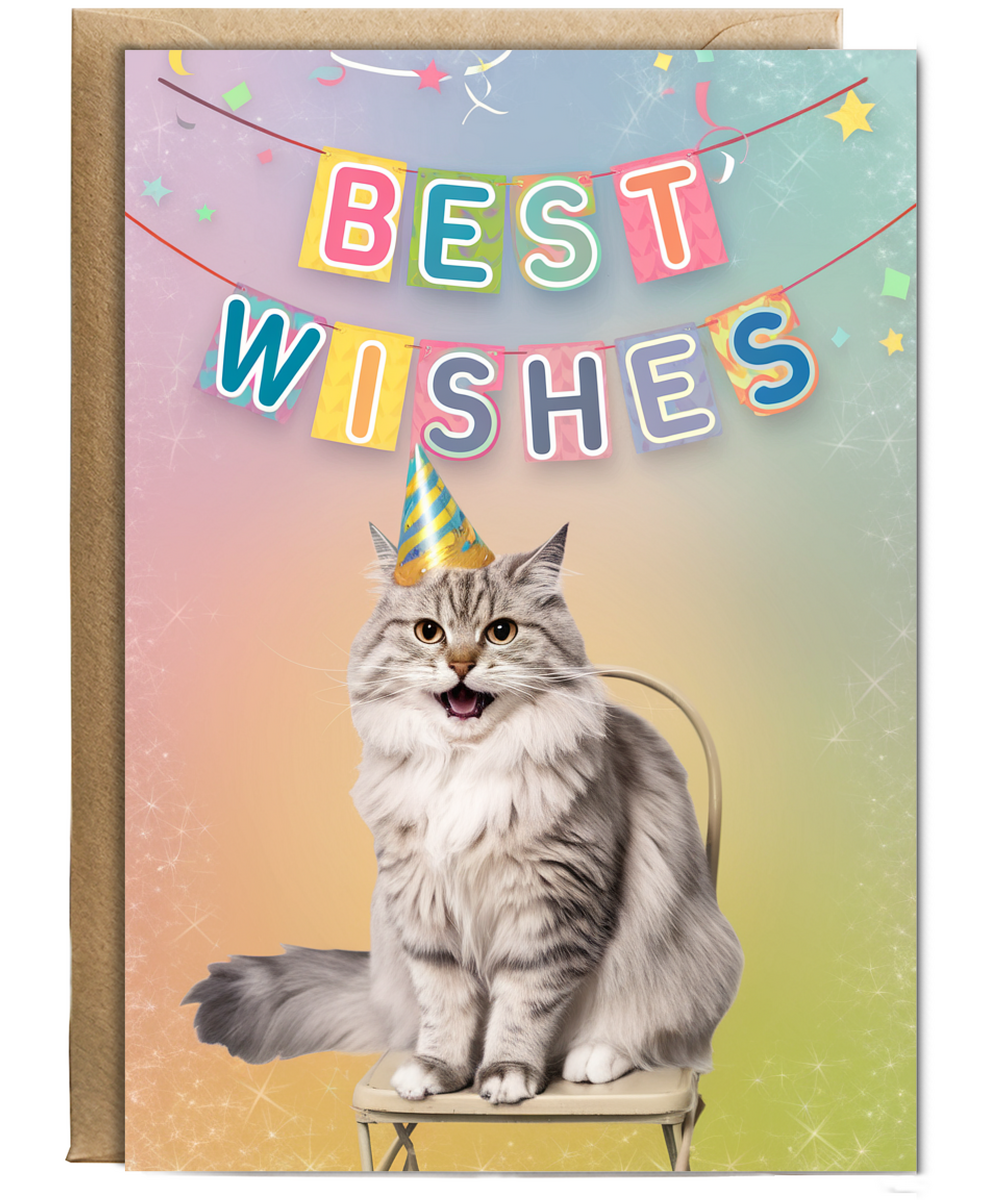 Best Wishes - Cat with a Party Hat