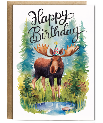 Happy Birthday cute moose watercolour