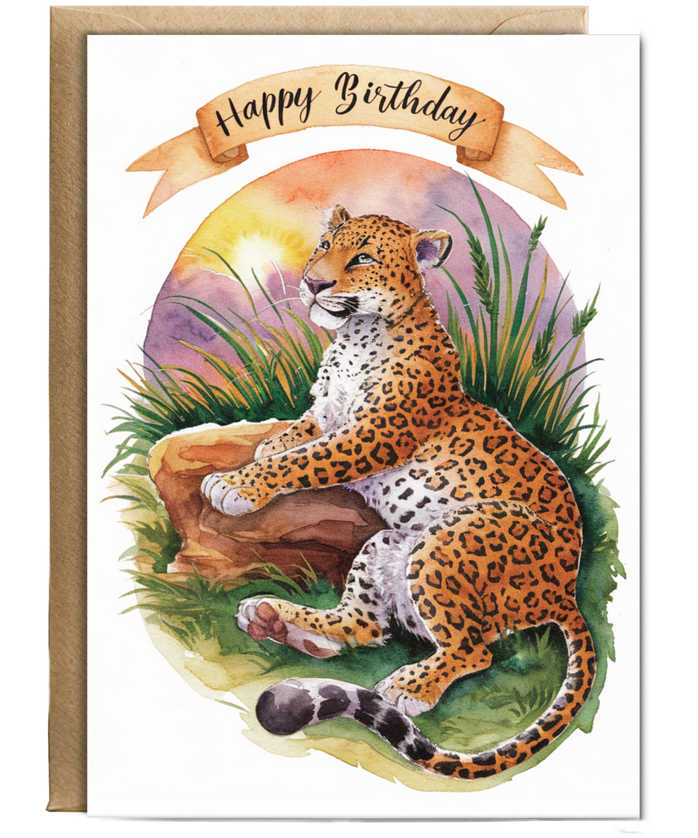 Happy Birthday cute leopard watercolour