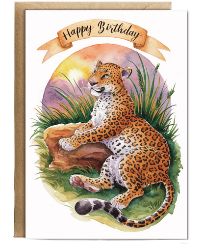 Happy Birthday cute leopard watercolour