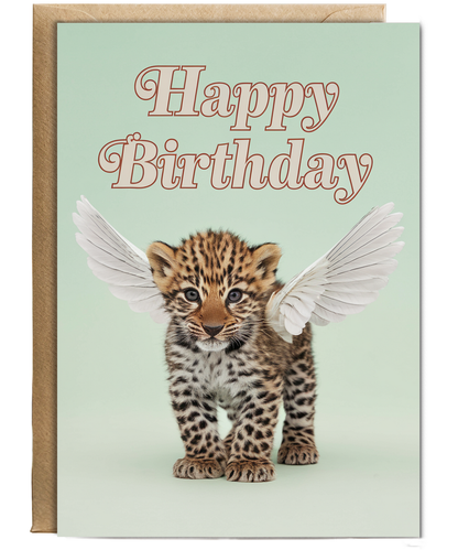 Birthday Card Leopard With Wings cute