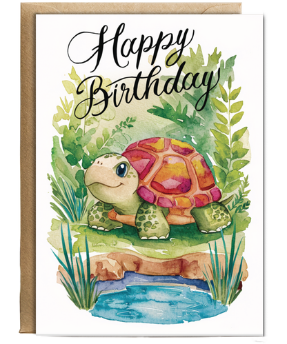 Happy Birthday cute turtle watercolour