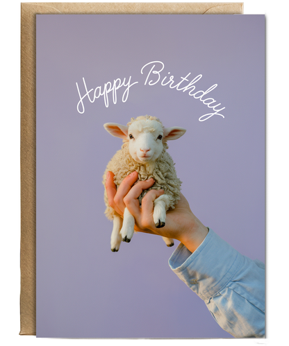 Happy Birthday Card Mini sheep cute lilac