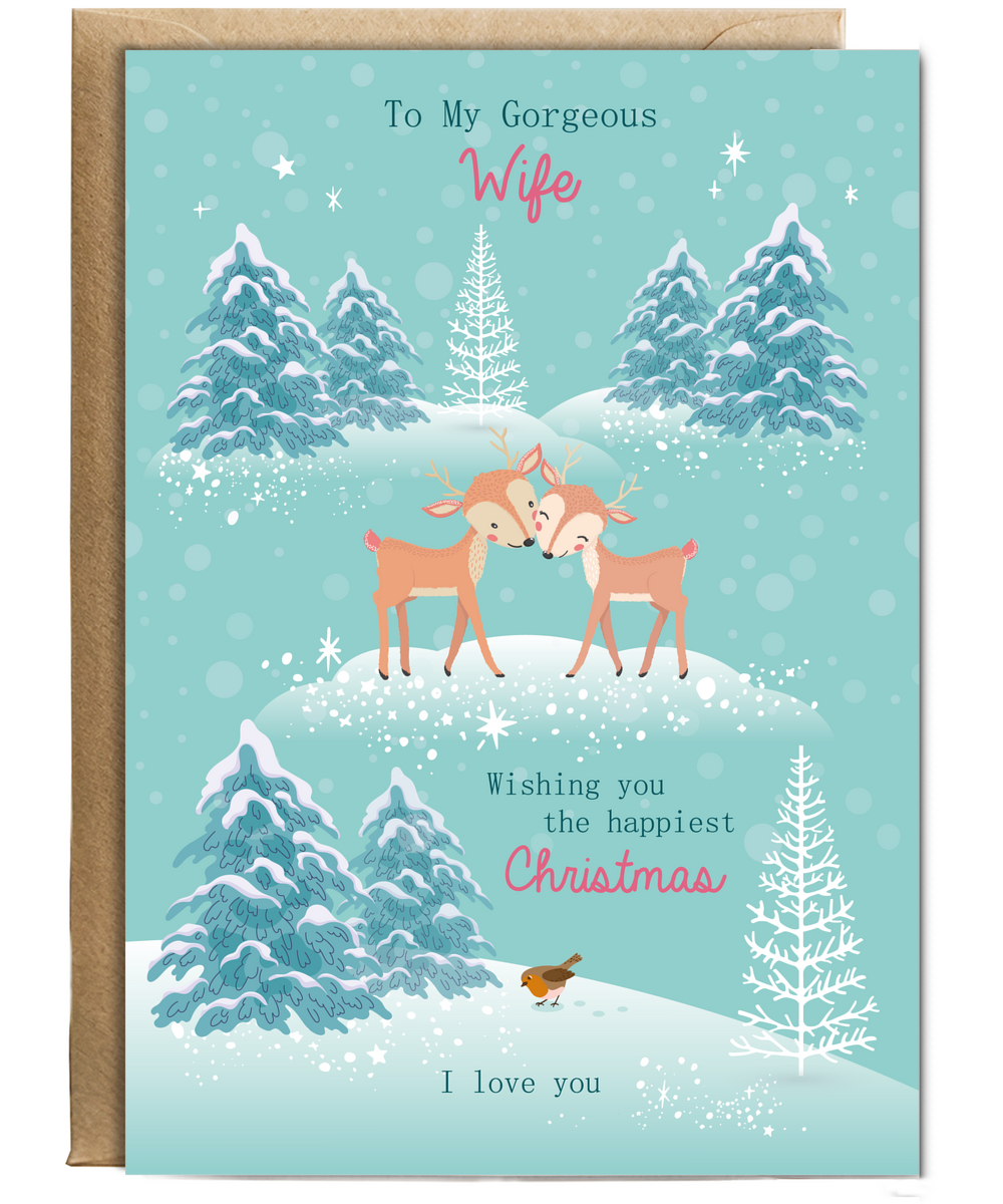 Romantic Deer Christmas Card for My Gorgeous Wife I Love You