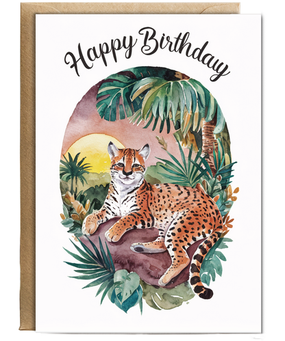Happy Birthday cute ocelot watercolour