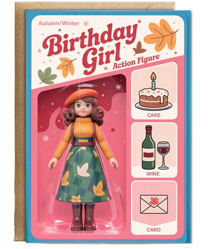 Happy Birthday card autumn and winter birthday girl action figure