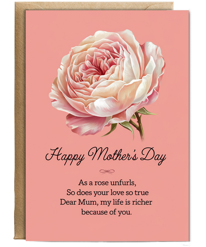 Mothers Day Card Rose Love for mum Traditional poem