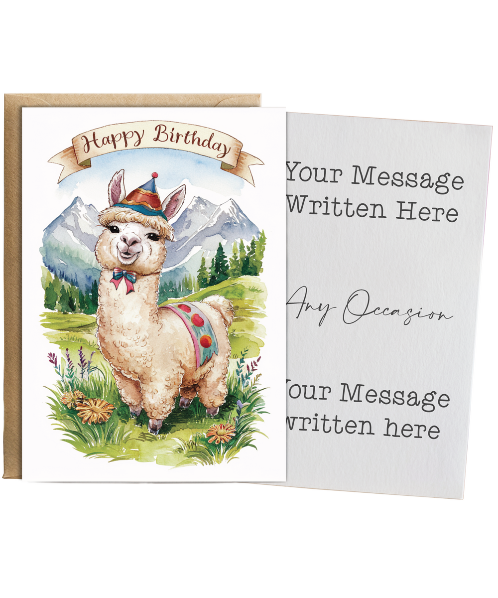 Happy Birthday cute alpaca watercolour