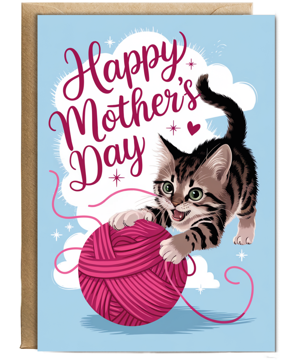 Happy Mothers Day with Playful Cat