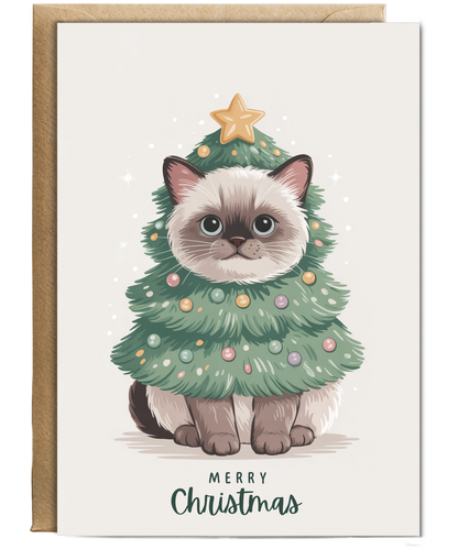 siamese cat in christmas tree costume