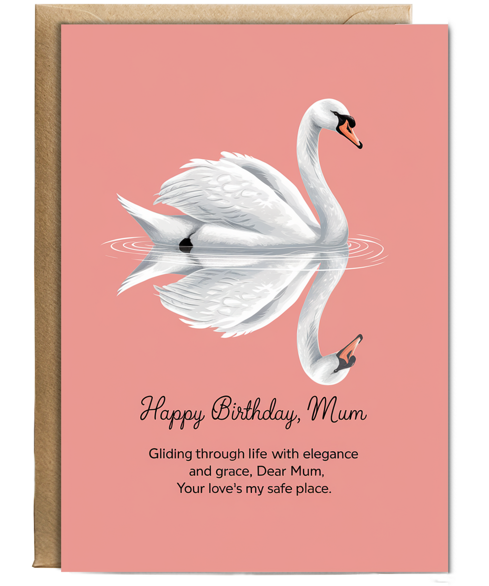 Birthday Card Mum pastel coral swan