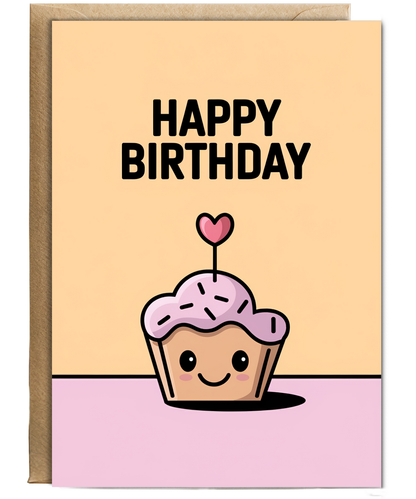 Happy Birthday Card cheerful cupcake