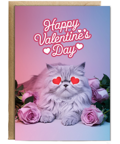Happy Valentine's Day with Cat with HeartwithShaped Eyes