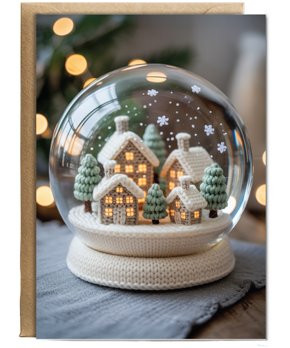 Knitted christmas town snow globe