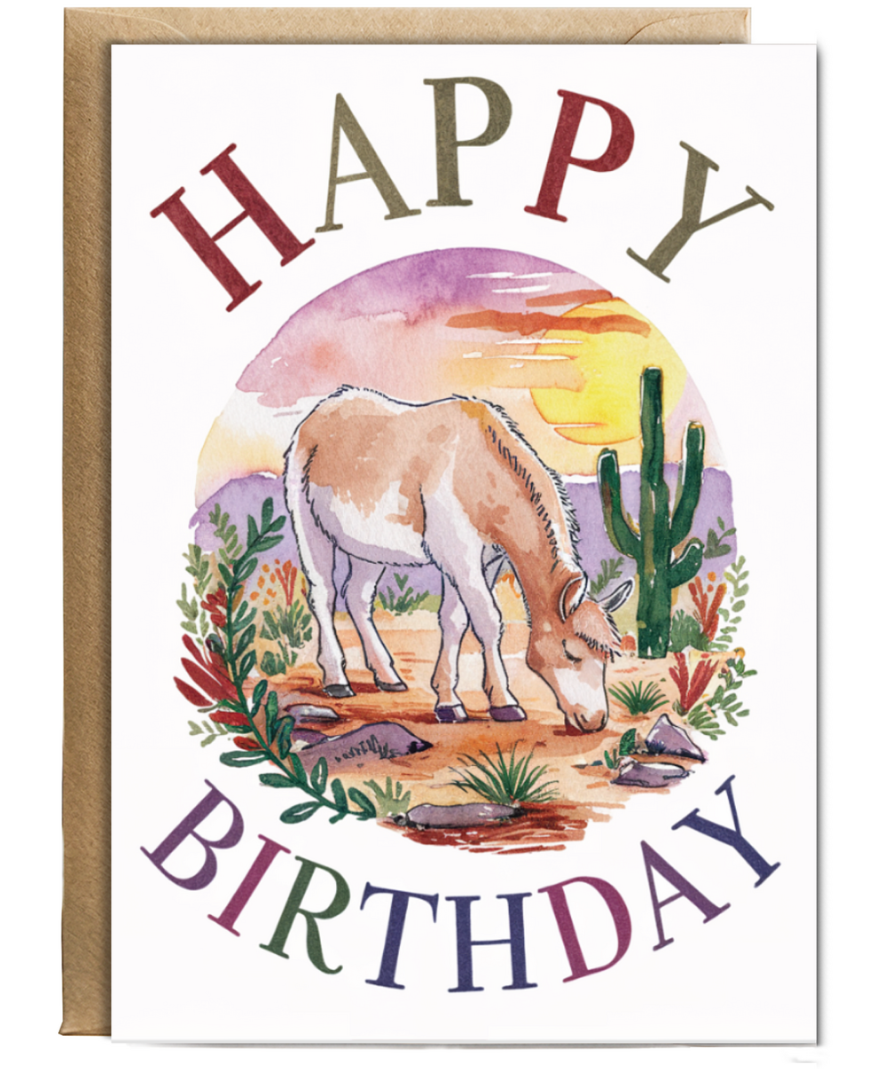 Happy Birthday cute burro watercolour