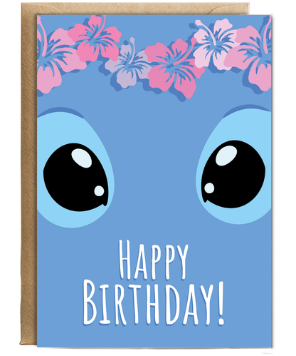 Happy Birthday Card with Big Blue Koala Eyes Ohana Tropical Trouble