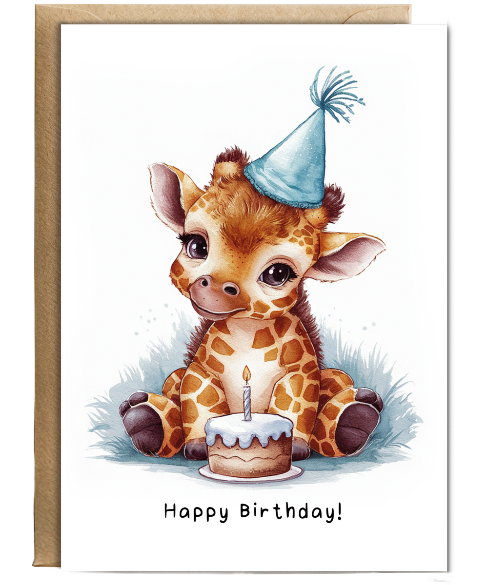 Baby Giraffe Birthday Card Adorable Animal Watercolour Illustration