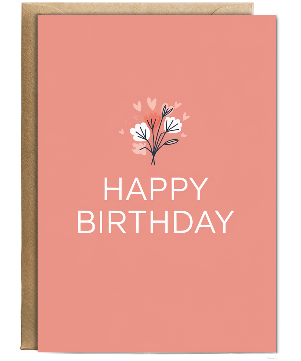 Happy Birthday Card minimalist flower bouquet
