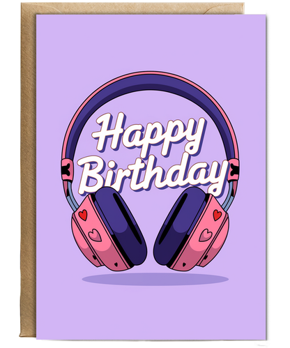 Happy Birthday Card headphones with heart
