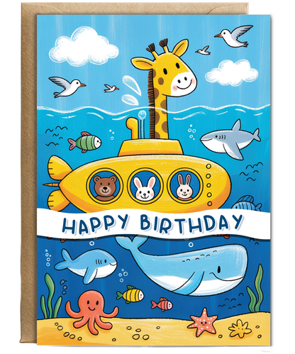 Kids happy birthday submarine sealife
