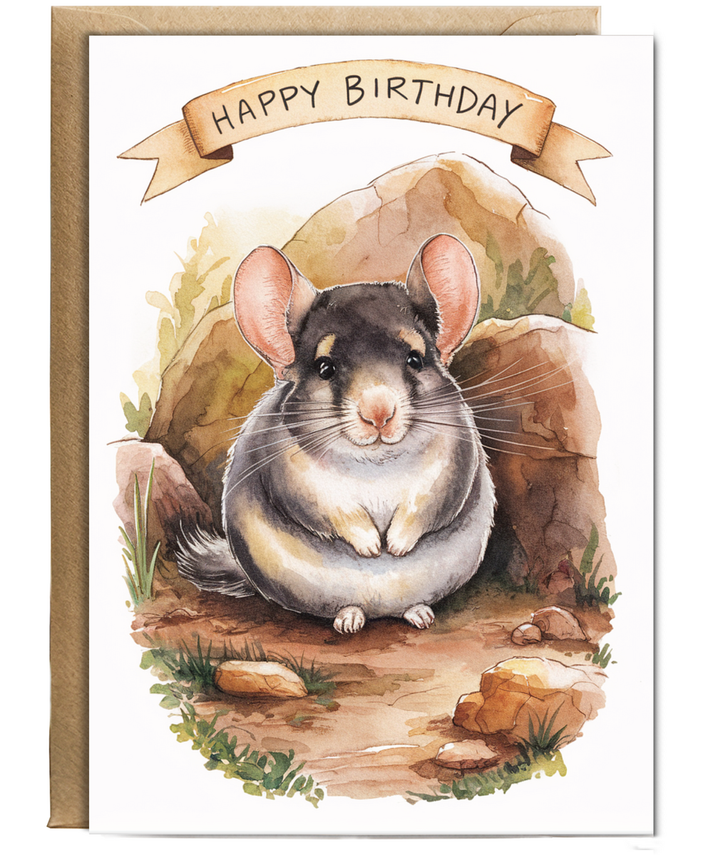 Happy Birthday cute chinchilla watercolour