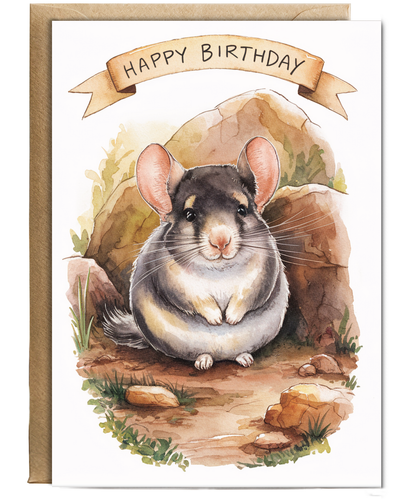 Happy Birthday cute chinchilla watercolour