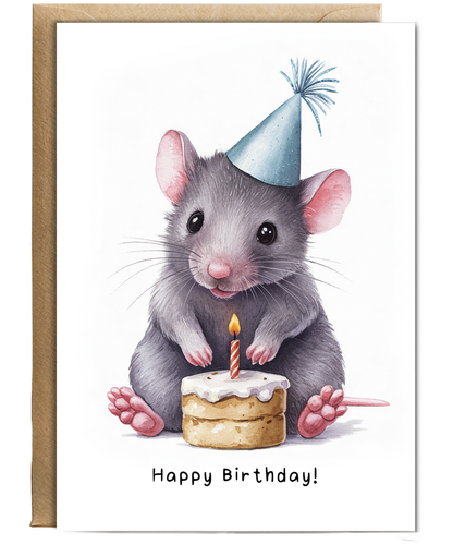 Baby Mouse Birthday Card Adorable Animal Watercolour Illustration