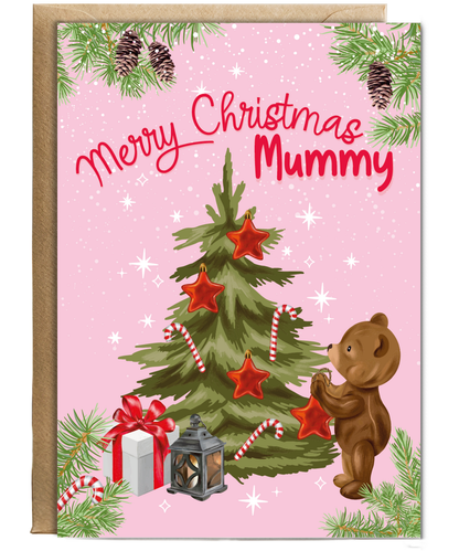 Merry Christmas Card for Mummy from Baby Bear Christmas Tree Decorating