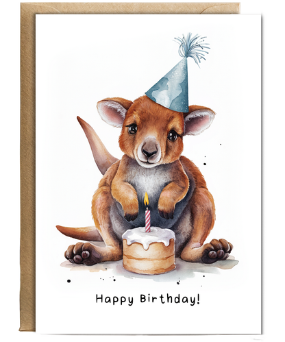 Baby Kangaroo Birthday Card Adorable Animal Watercolour Illustration