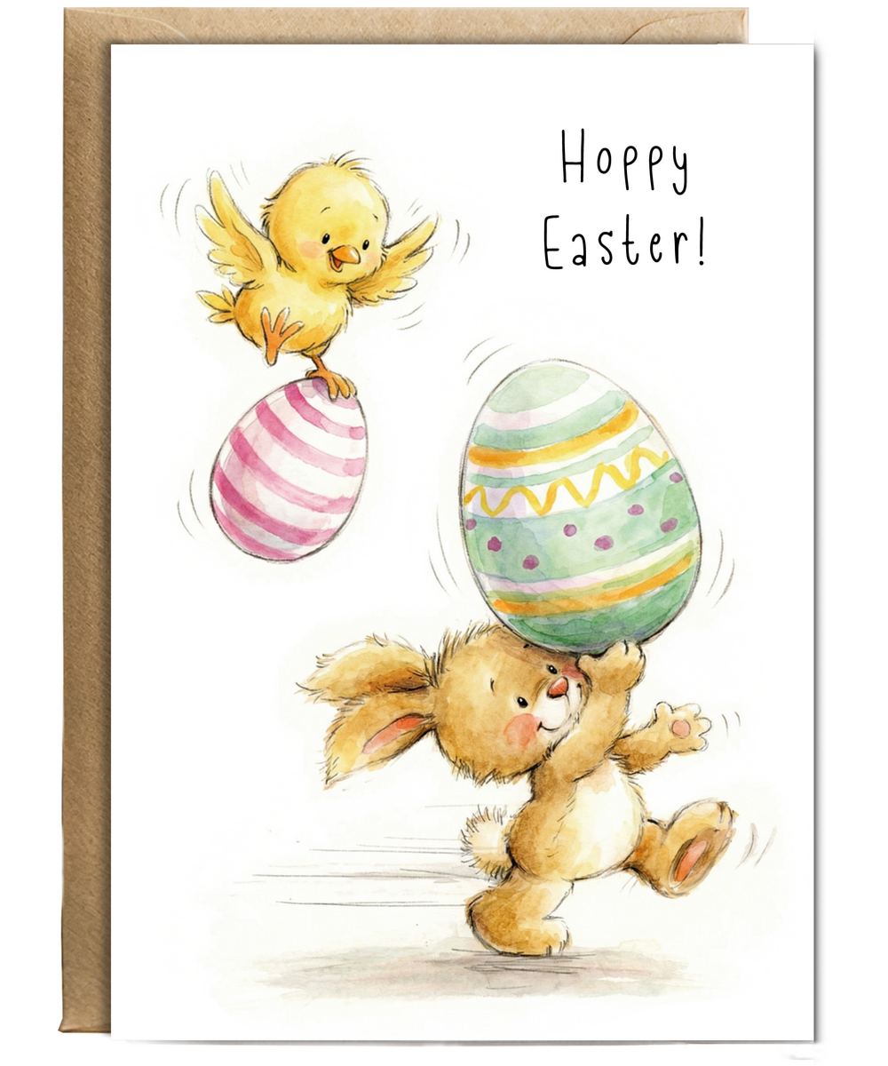 Hoppy Easter Card Bunny and Baby Duck