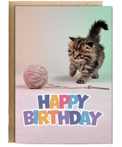 Happy Birthday with Playful Kitten