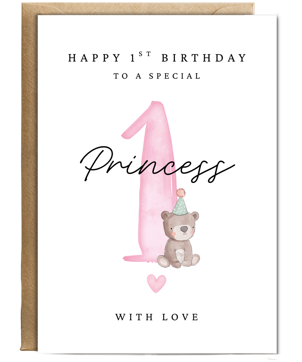 Happy 1st Birthday Card to a Special Princess With Baby Bear