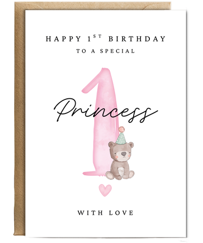 Happy 1st Birthday Card to a Special Princess With Baby Bear