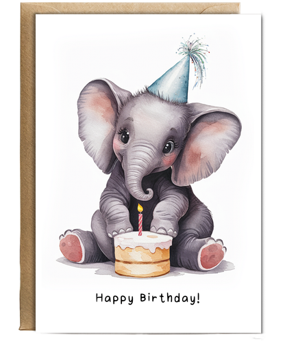 Baby Elephant Birthday Card Adorable Animal Watercolour Illustration