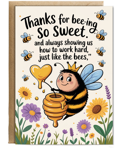 Thank You Card Student Teacher Thanks for Bee ing So Sweet
