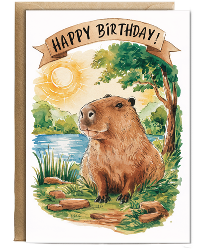 Happy Birthday cute capybara watercolour