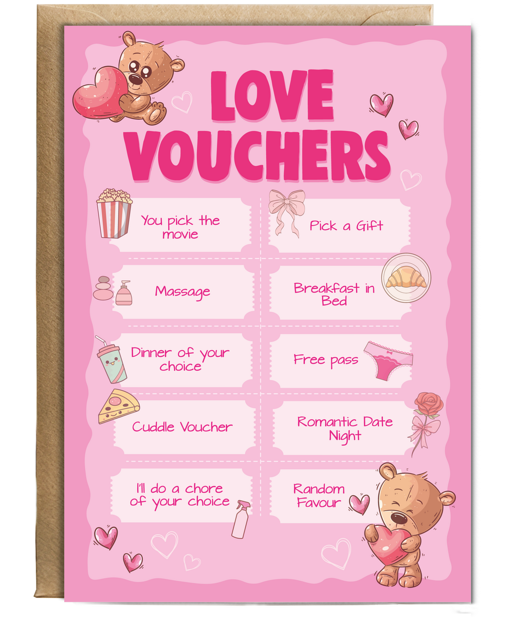 Love Voucher Card Fun Couple Things for Valentines or Anniversary Gift