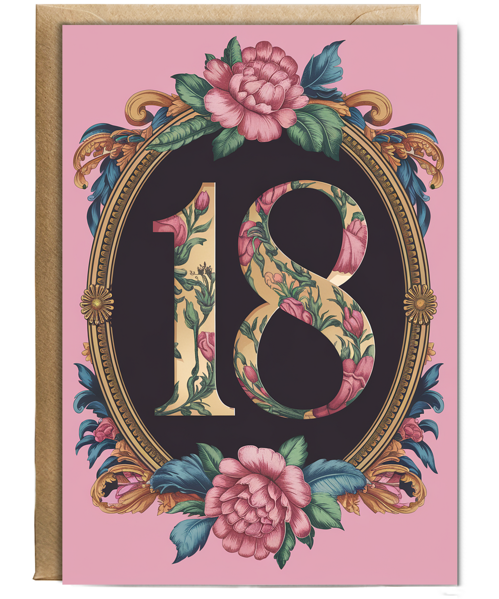 18th Birthday card floral frame for her