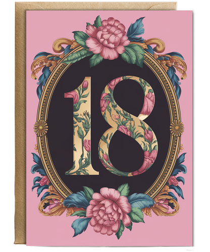 18th Birthday card floral frame for her