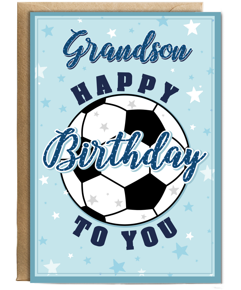 Happy Birthday Card for Grandson with Big Football and Stars