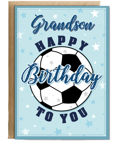 Happy Birthday Card for Grandson with Big Football and Stars