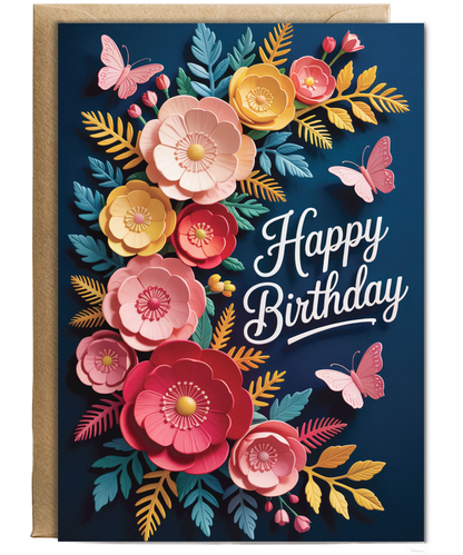 3D effect Flowers and butterfly happy birthday
