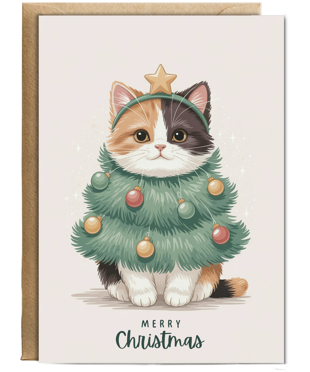 calico cat in christmas tree costume