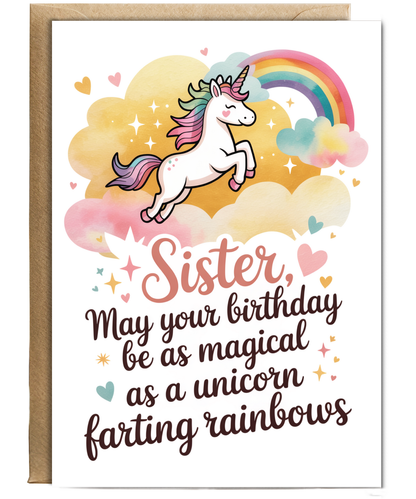 sister, may your birthday be as magical as a unicorn farting rainbows