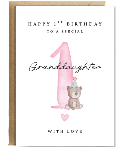 Happy 1st Birthday Card to a Special Granddaughter With Baby Bear